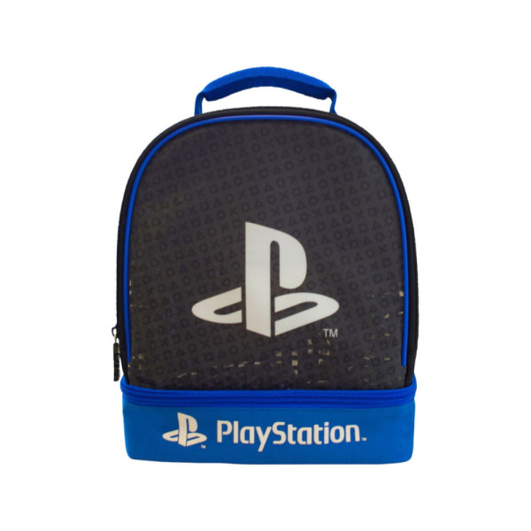 Bolsa Portaalimentos PlayStation Negro y Azul Logos