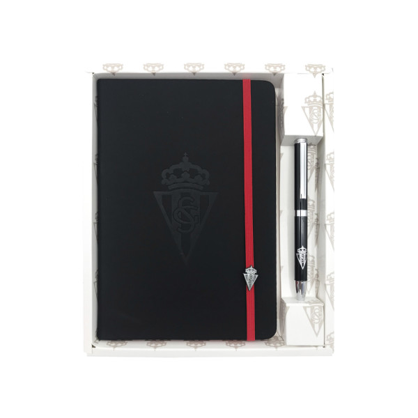 Set de Agenda y Bolígrafo Negro Real Sporting de Gijón