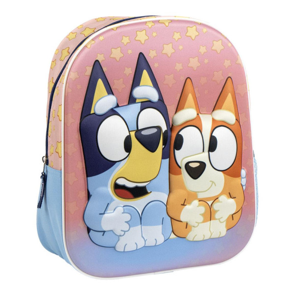 Mochila Guardería 3D Escolar Bluey Estrellas Azul y Rosa