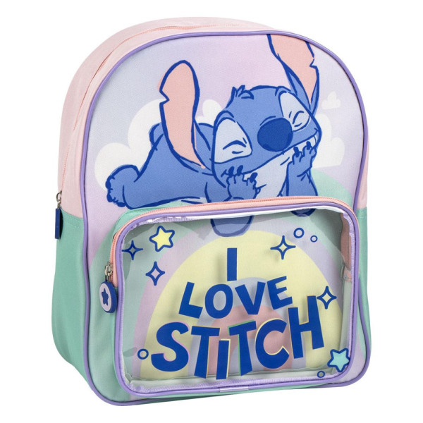 Mochila Infantil con Bolsillo Exterior I Love Stitch Rosa