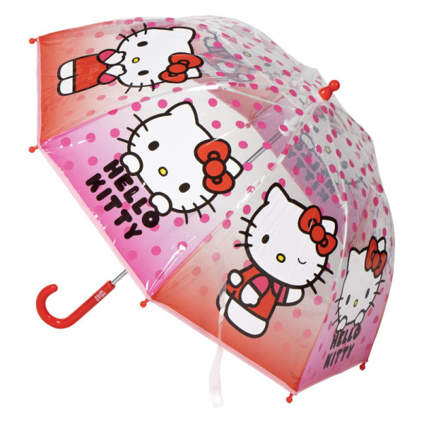 Paraguas Burbuja Hello Kitty Rojo y Rosa Lunares Niña