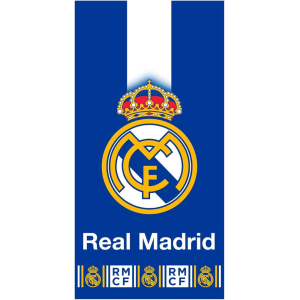 Toalla de Microfibra Real Madrid Azul Franja Vertical Blanca 140x70