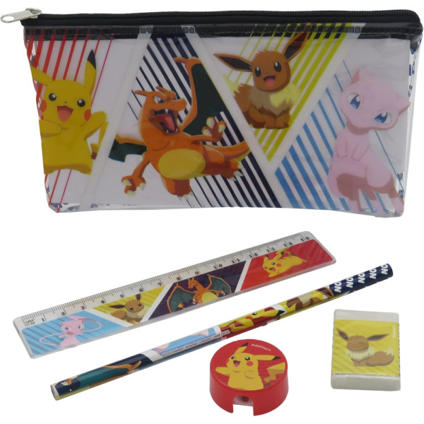 Estuche Portatodo Transparente con Material Pokémon Friends