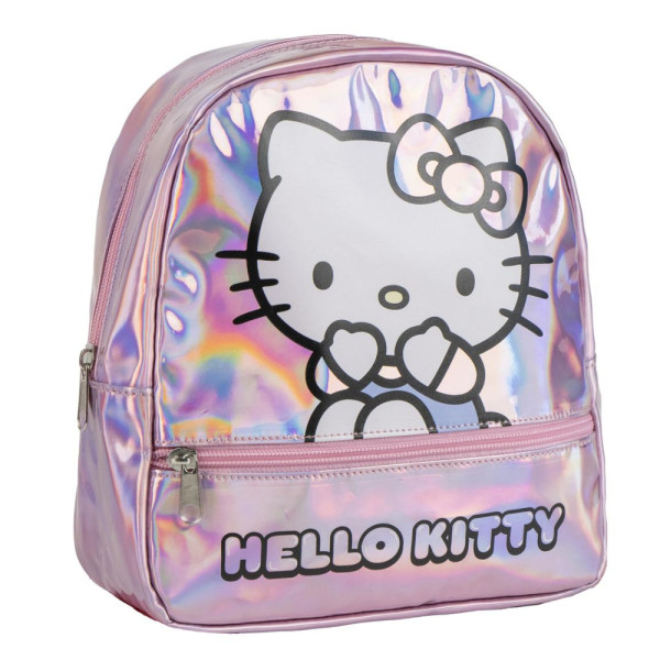 Mochila Casual Iridiscente con Bolsillo Hello Kitty Rosa