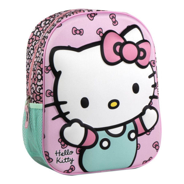 Mochila Guardería 3D Escolar Hello Kitty Rosa y Turquesa Niña