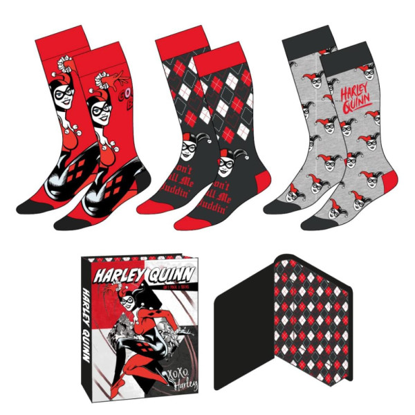 Pack 3 Calcetines en Caja Harley Quinn Adulto