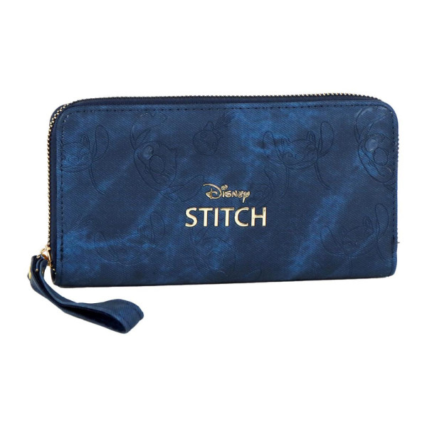 Cartera Billetera Stitch Azul Marino Grabada Premium