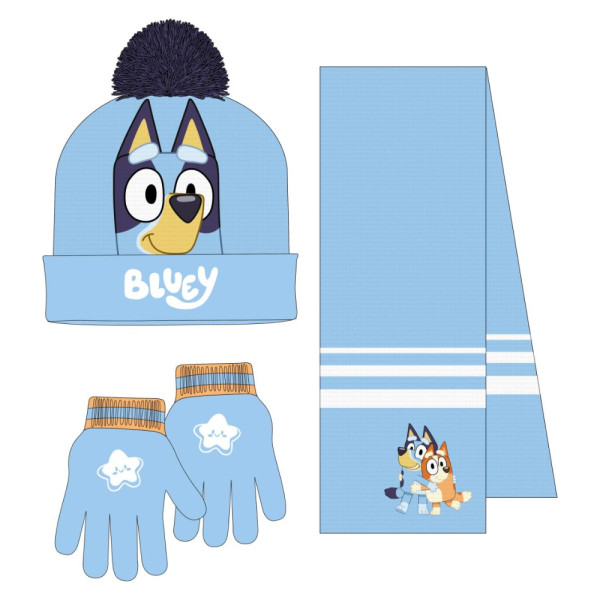 Set de Invierno Bufanda, Guantes y Gorro Bluey Azul Claro Niño