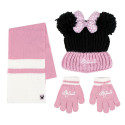 Set de Invierno Bufanda, Guantes y Gorro Minnie Mouse Rosa y Negro Niña