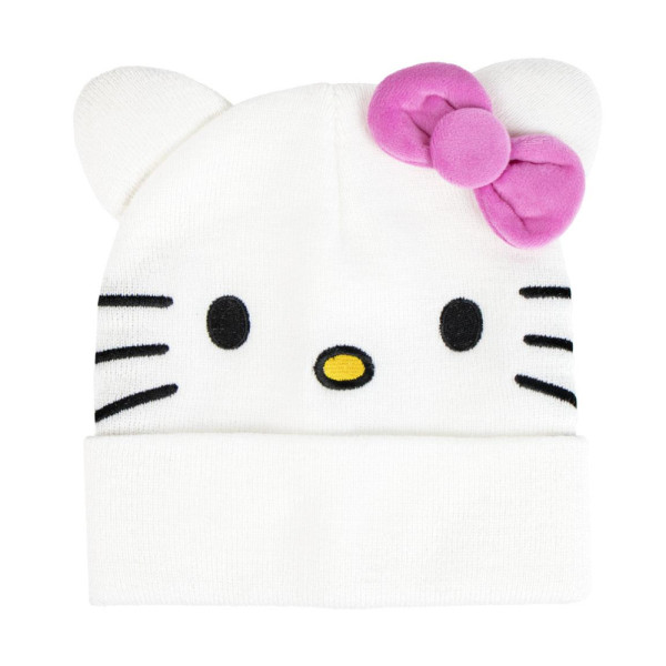 Gorro de Punto 3D Hello Kitty Blanco Bordado Juvenil