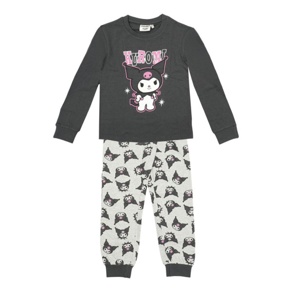Pijama Manga Larga Kuromi Gris y Gris Oscuro Niña
