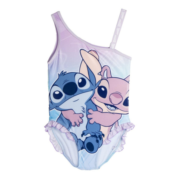 Bañador Completo Stitch y Angel Lila con Volantes Niña