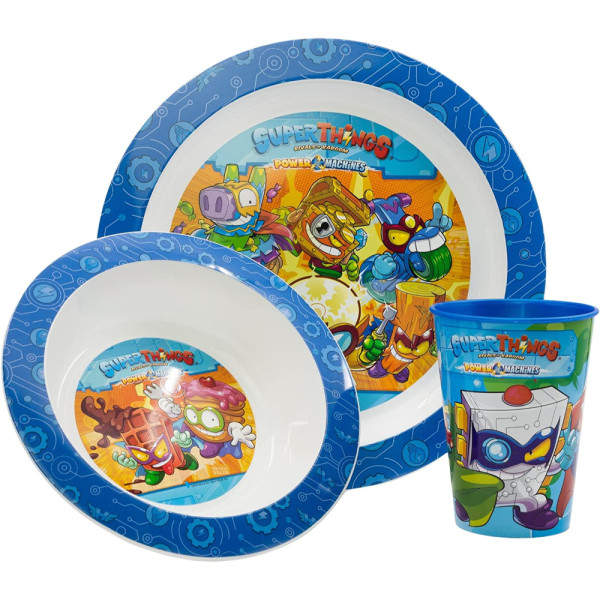 Set de Menaje Superthings Power Machines Azul 3 Piezas