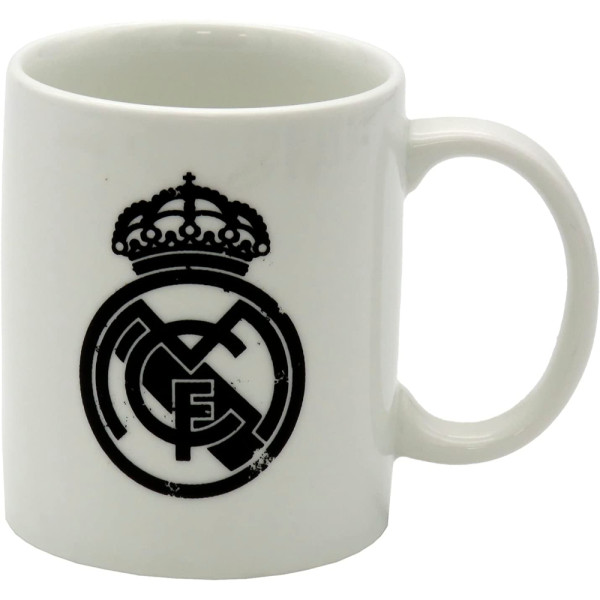 Taza Real Madrid Blanco Escudo Negro 300 ML
