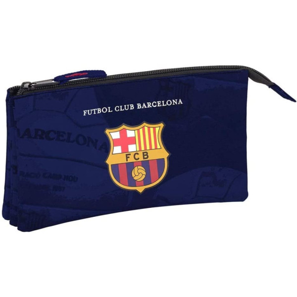 Estuche Portatodo Triple FC Barcelona Azul Marino Estampado