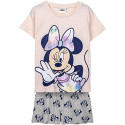 Pijama Manga Corta Minnie Mouse Rosa y Gris Niña