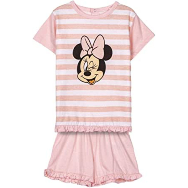 Pijama Manga Corta Minnie Mouse Rosa a Rayas Bebé
