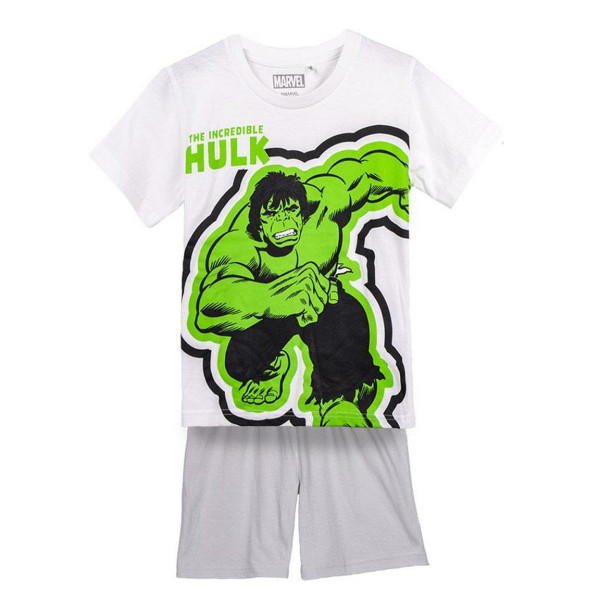 Pijama Manga Corta Hulk Blanco y Gris Claro Niño