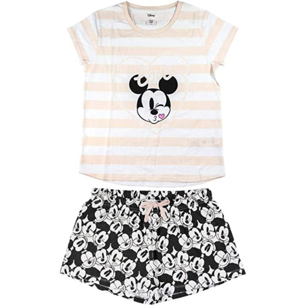 Pijama Manga Corta Minnie Mouse Blanco a Rayas Mujer