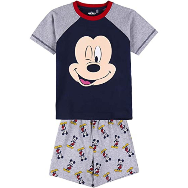 Pijama Manga Corta Mickey Mouse Azul Marino y Gris Niño