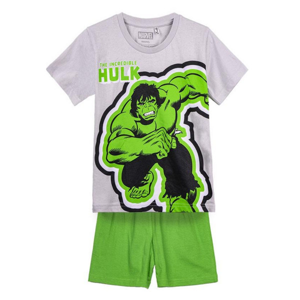Pijama Manga Corta Hulk Gris Claro y Verde Niño