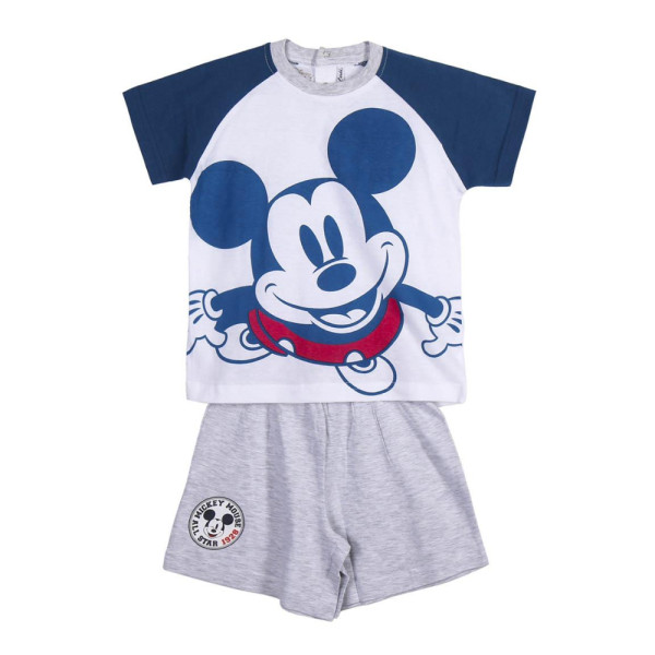 Pijama Manga Corta Mickey Mouse Azul Marino y Gris Bebé