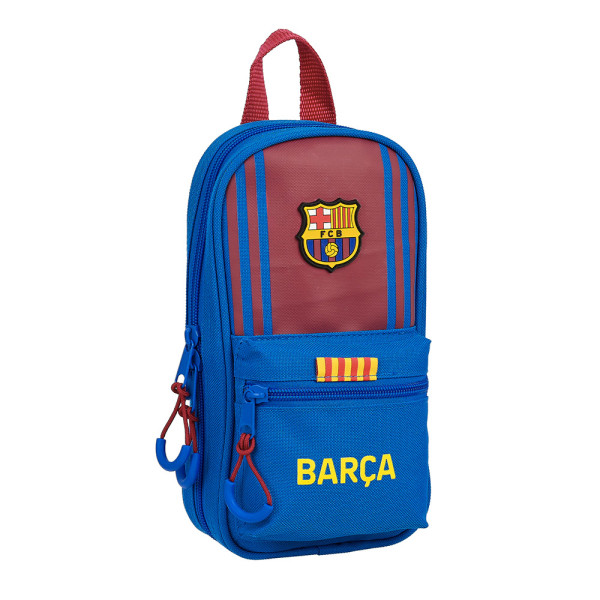Plumier con 4 Estuches Llenos FC Barcelona Azul con Rayas Verticales