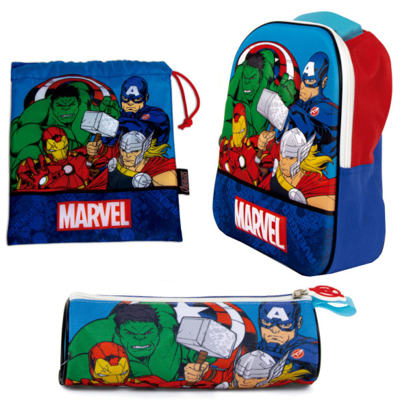 Set Vuelta al Cole Avengers Mochila Guardería Saco Merienda y Estuche