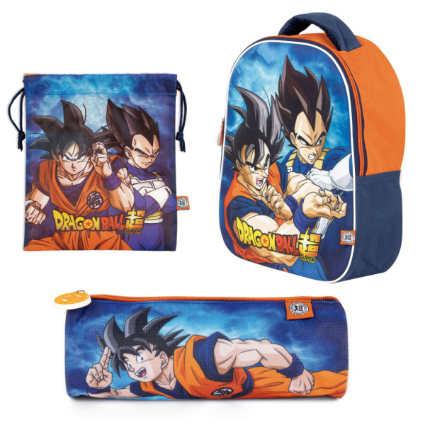 Set Vuelta al Cole Dragon Ball Mochila Guardería Saco Merienda y Estuche