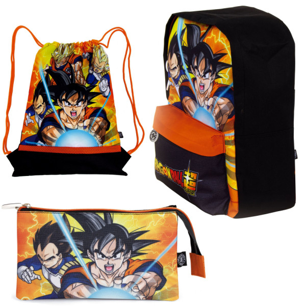Set Vuelta al Cole Junior Dragon Ball Mochila Saco Cuerdas y Estuche Triple
