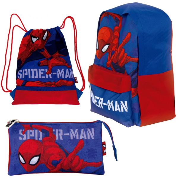 Set Vuelta al Cole Junior Spiderman Mochila Saco Cuerdas y Estuche Triple