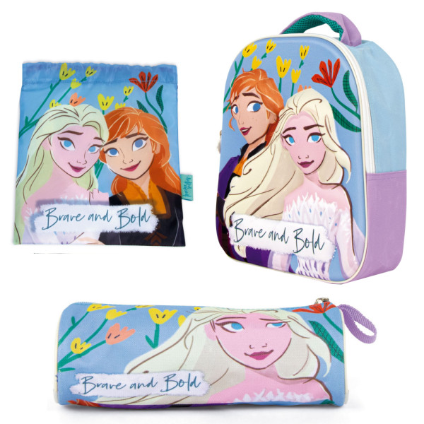 Set Vuelta al Cole Frozen Mochila Guardería Saco Merienda y Estuche