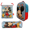 Set Vuelta al Cole Mickey Mouse Mochila Guardería Saco Merienda y Estuche