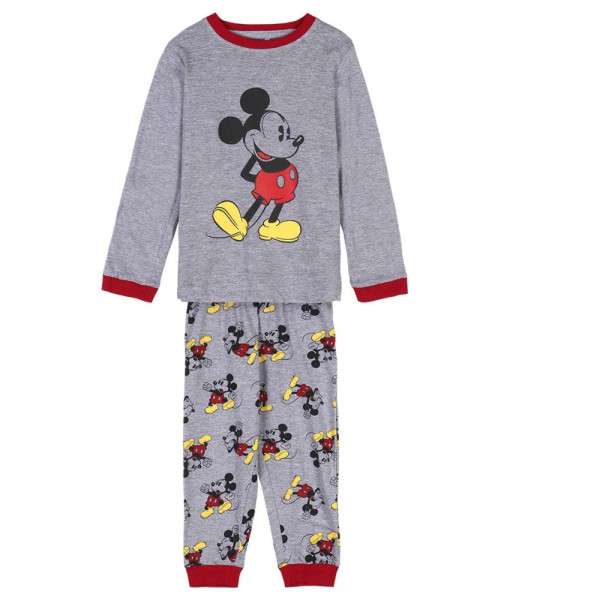 Pijama Manga Larga Mickey Mouse Gris Claro y Rojo Niño