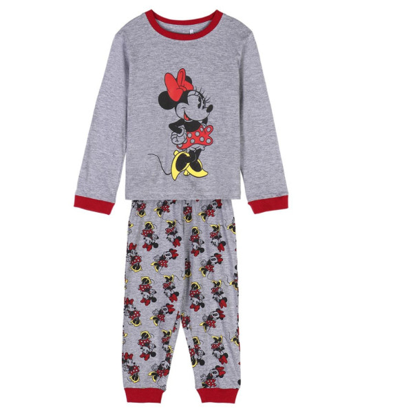 Pijama Manga Larga Minnie Mouse Gris Claro y Rojo Niña